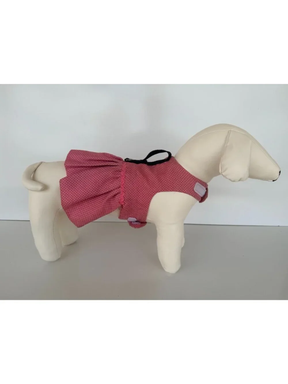 Handmade Small Dog Adjustable Dress w Harness Pink Tiny Cross Ruffled Skirt